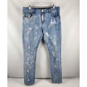 KARTER Collection Jeans Men 34 Skinny Paint Splatter Distress Blue Denim (34x32)